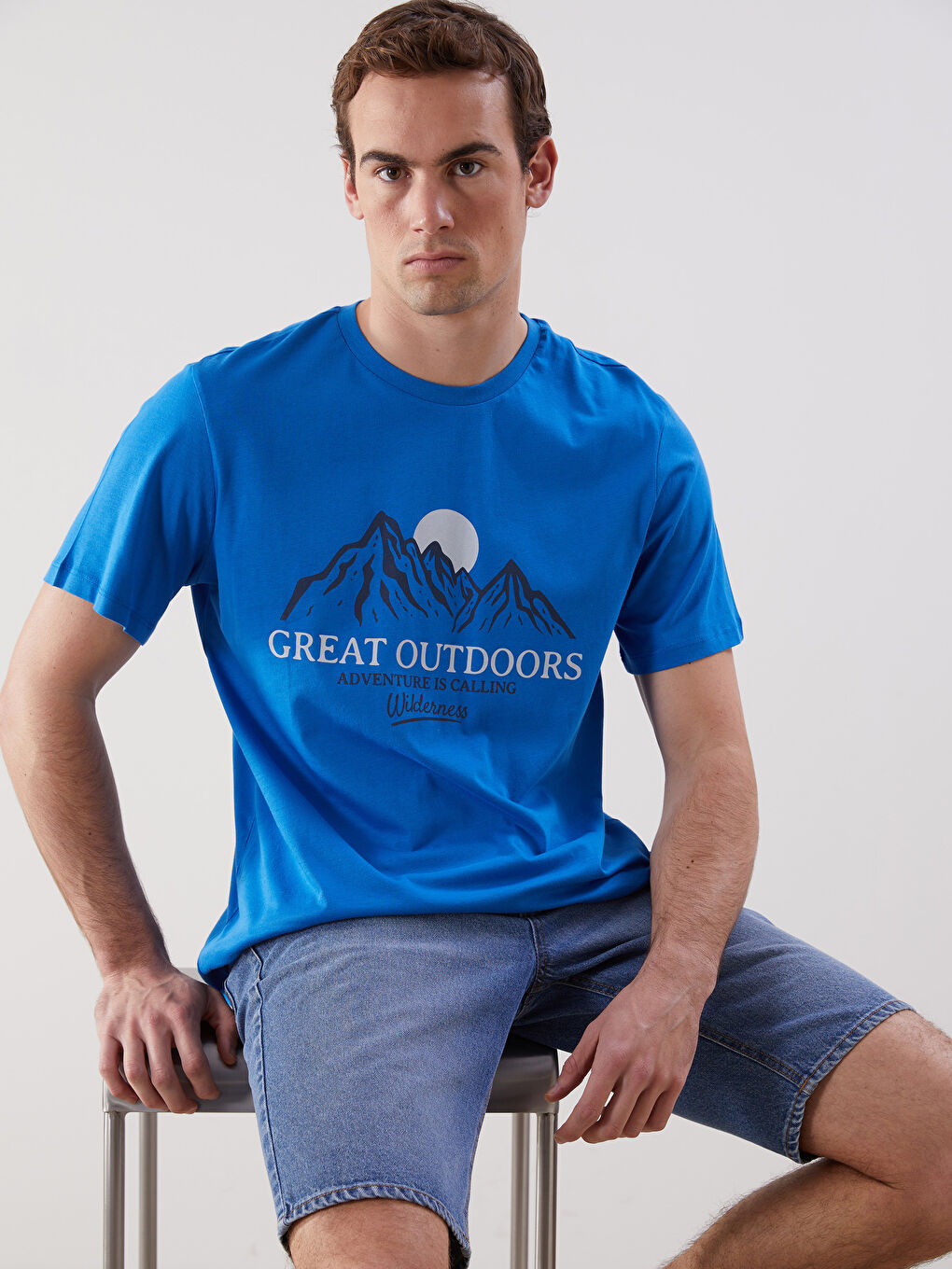 Mavi Bisiklet Yaka Kısa Kollu Baskılı Penye Erkek Tişört