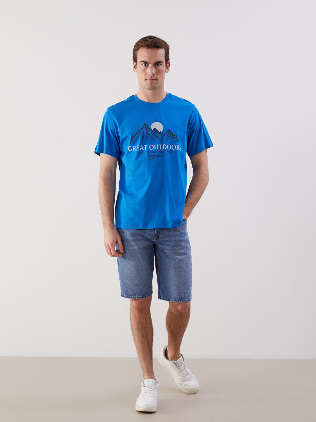 Mavi Bisiklet Yaka Kısa Kollu Baskılı Penye Erkek Tişört-1