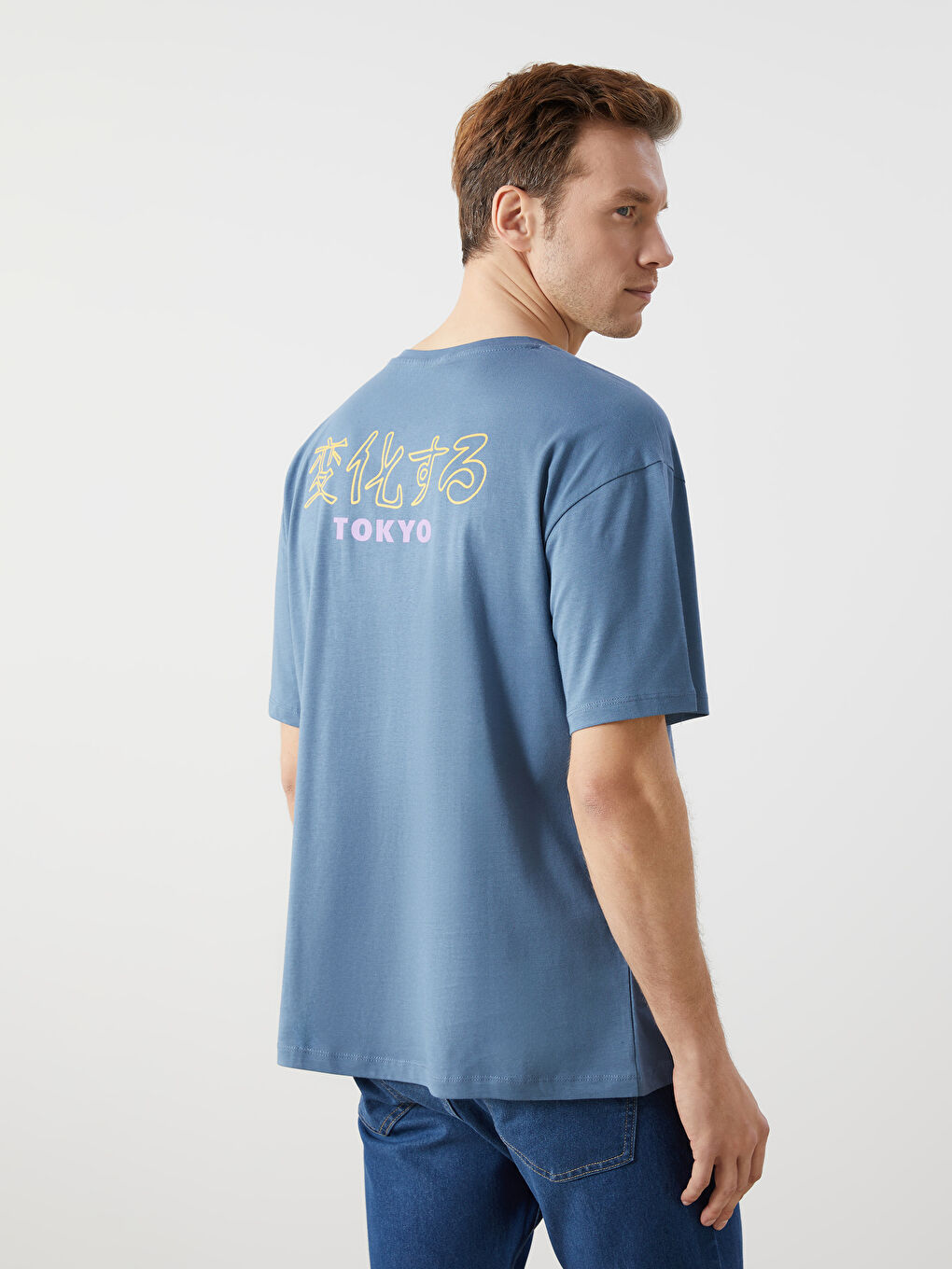 İndigo Bisiklet Yaka Kısa Kollu Baskılı Penye Erkek Tişört