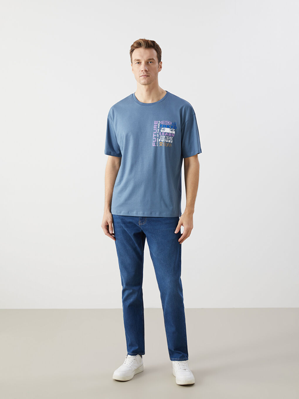 İndigo Bisiklet Yaka Kısa Kollu Baskılı Penye Erkek Tişört-1