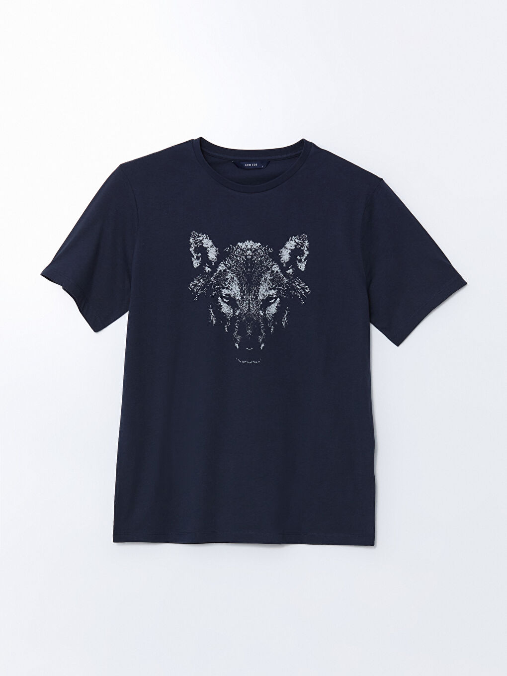 Lacivert Bisiklet Yaka Kısa Kollu Baskılı Penye Erkek Tişört-4