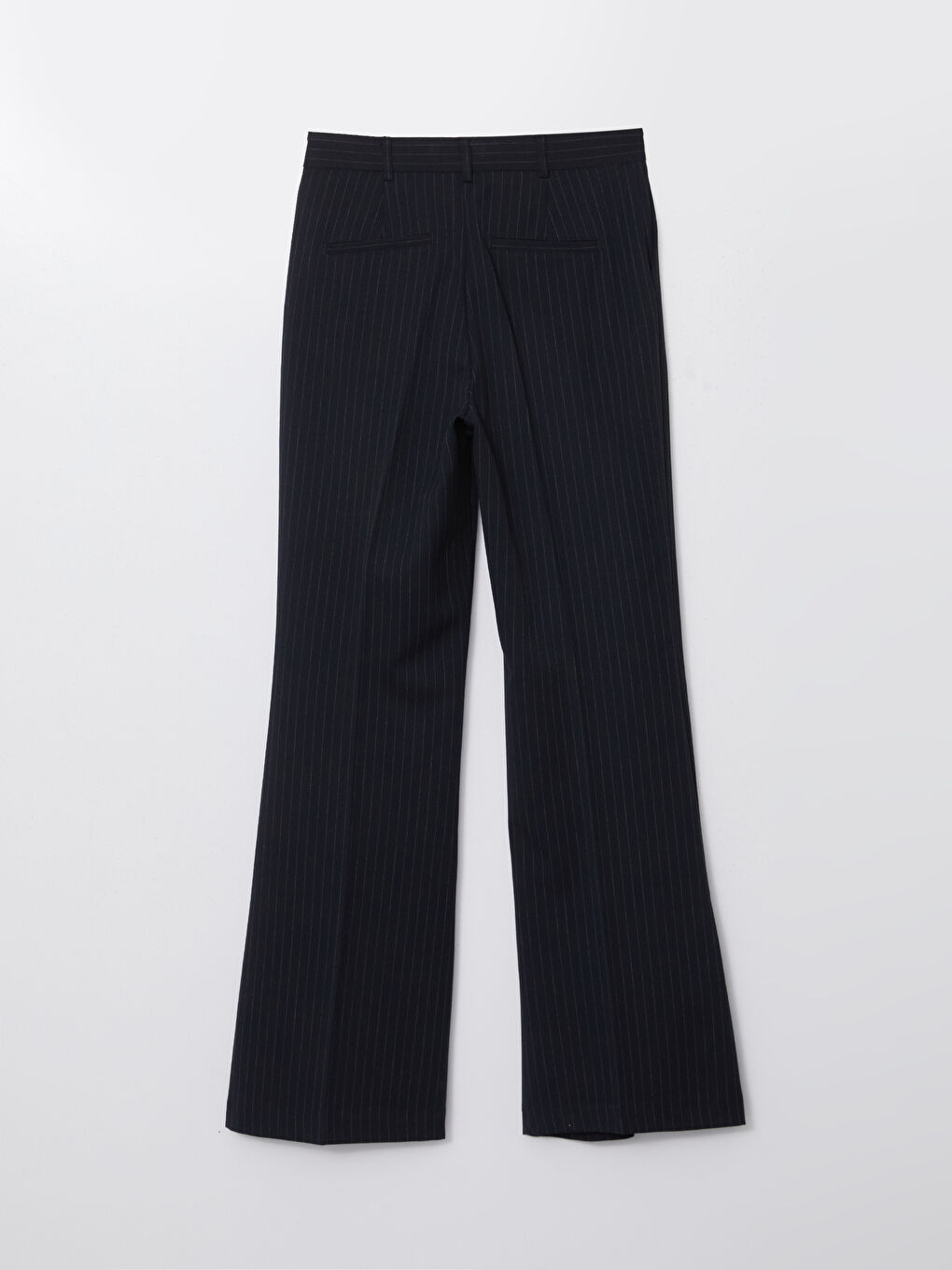 Lacivert Standart Fit Çizgili İspanyol Paça Kadın Pantolon-5