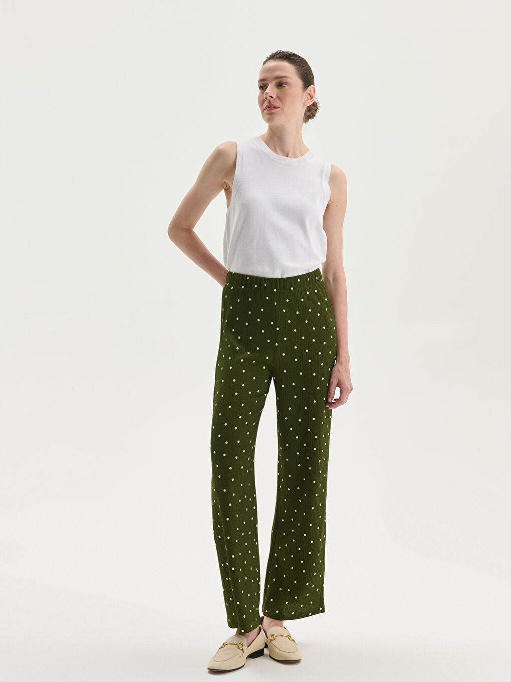 Elasticated Waist Polka Dot Women's Trousers -S5HQ53Z8-LS6