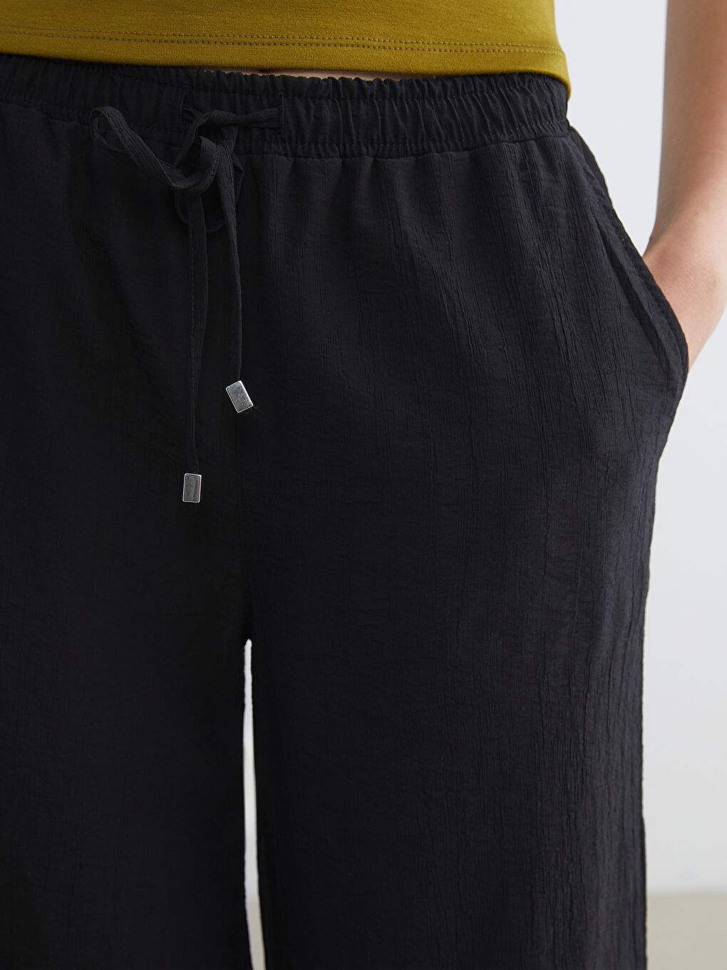 LCW Vision Elasticated Waist Textured Wide Leg Women's Trousers -S5HQ64Z8-CVL
