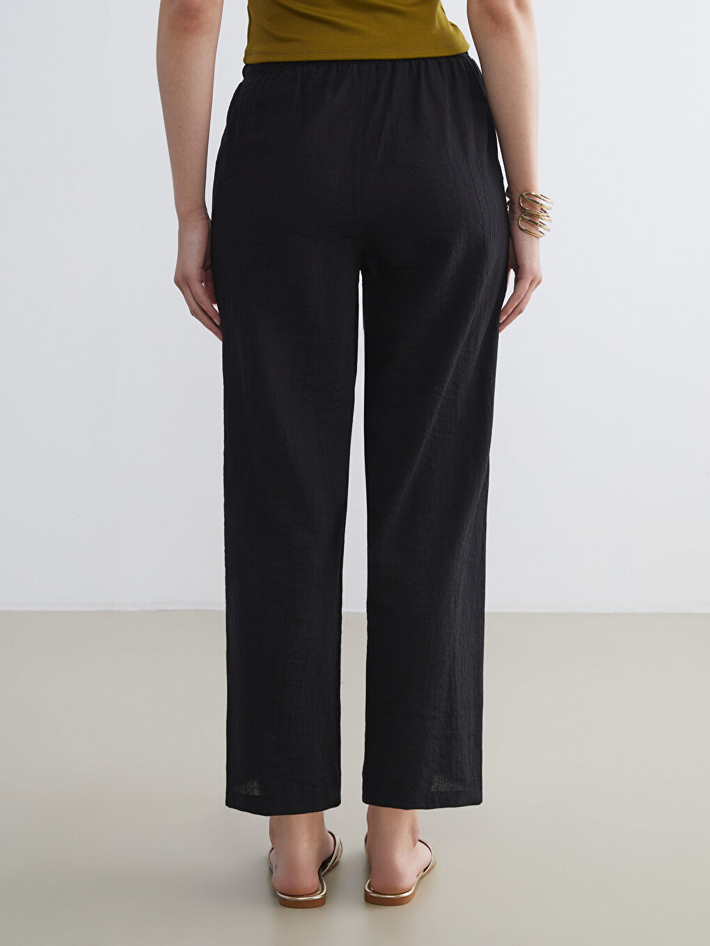 LCW Vision Elasticated Waist Textured Wide Leg Women's Trousers -S5HQ64Z8-CVL