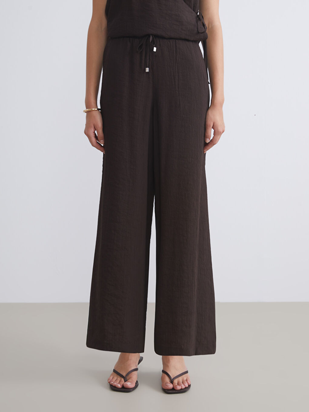 LCW Vision Elasticated Waist Textured Wide Leg Women's Trousers -S5HQ64Z8-ZRF