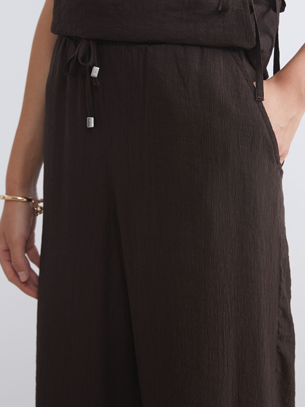 LCW Vision Elasticated Waist Textured Wide Leg Women's Trousers -S5HQ64Z8-ZRF