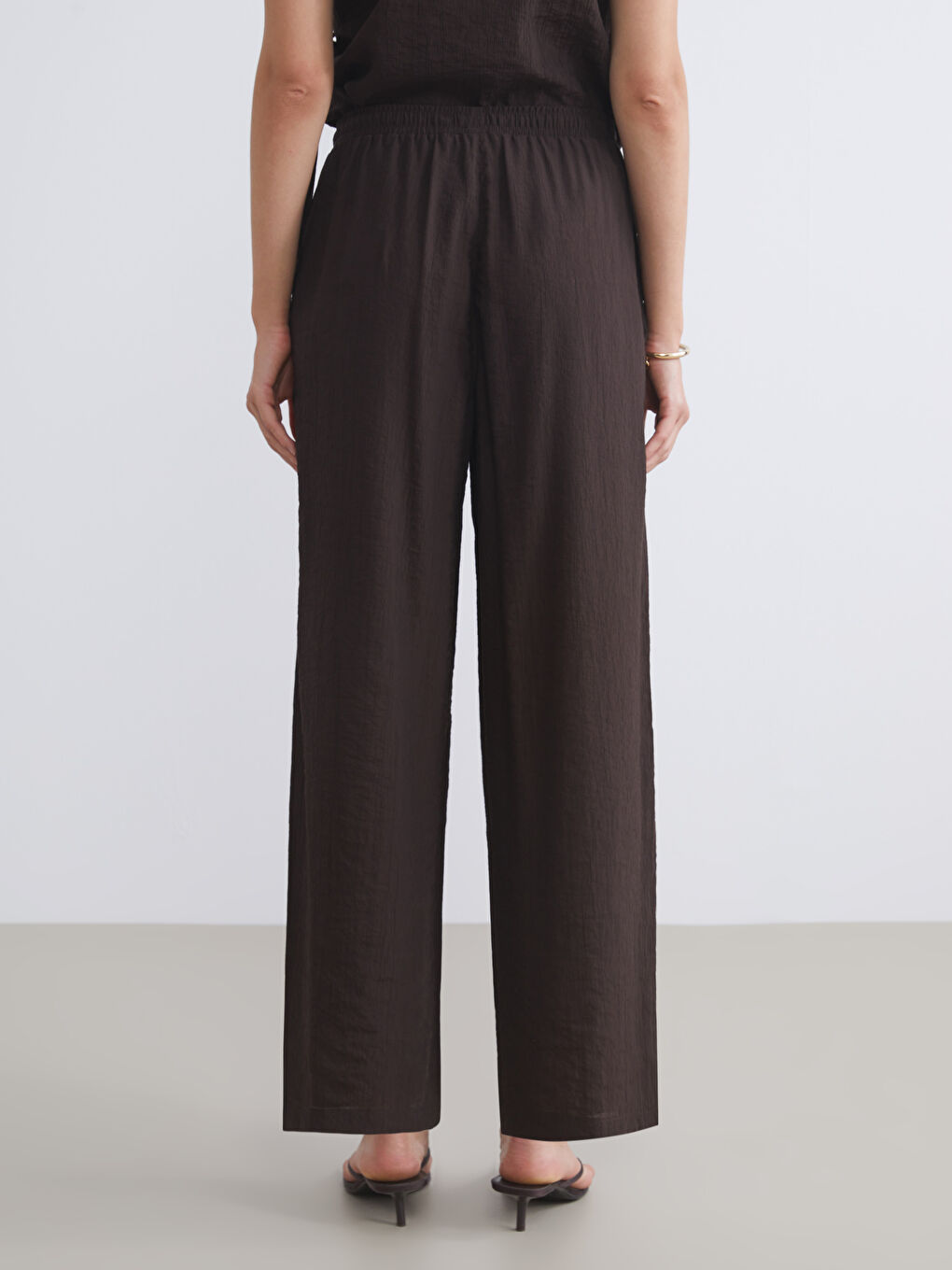 LCW Vision Elasticated Waist Textured Wide Leg Women's Trousers -S5HQ64Z8-ZRF