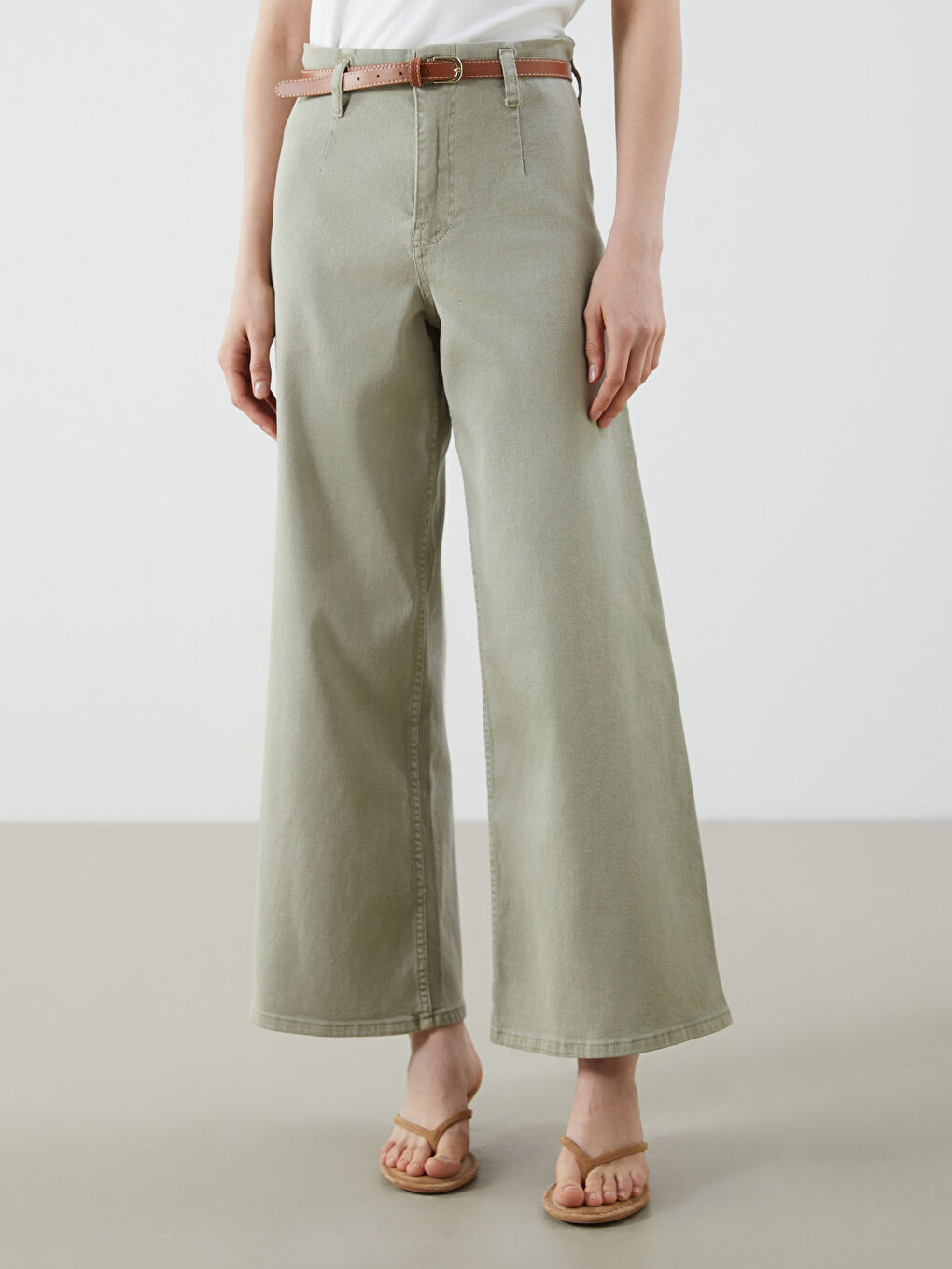 High Waisted Belted Wideleg Women's Jeans-1