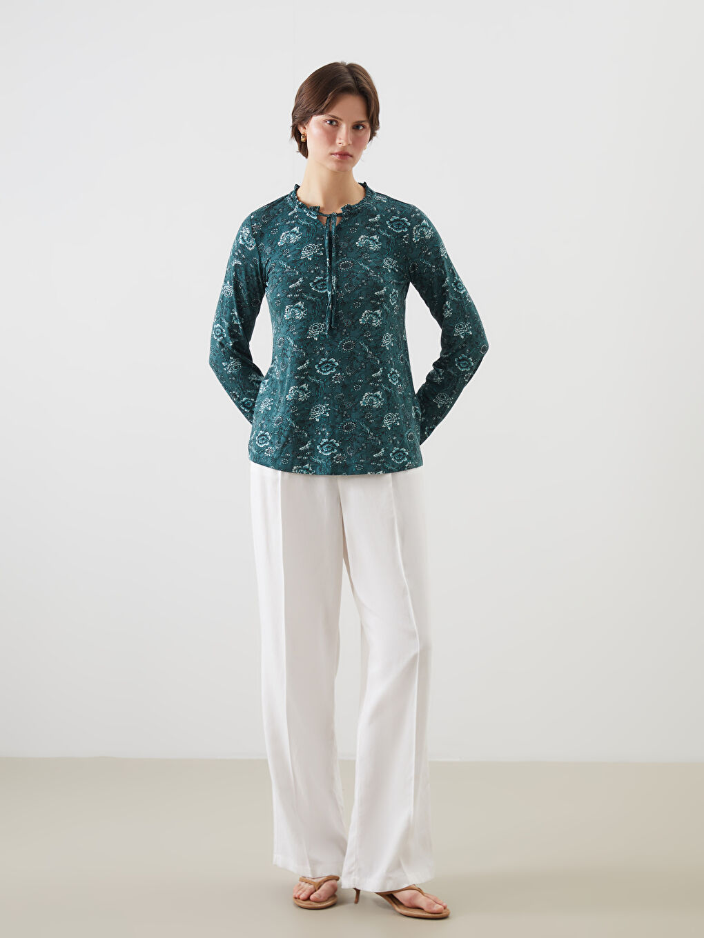 Tie Neck Floral Blouse-1