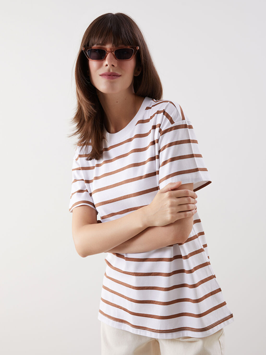 Crew Neck Striped Women T-Shirt -S5HQ99Z8-LEW
