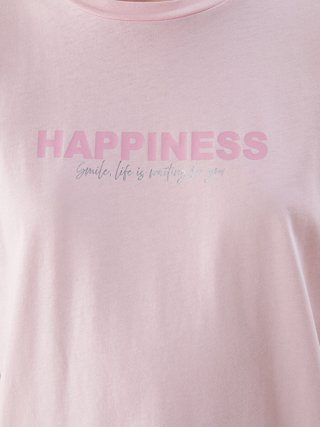 Pembe Bisiklet Yaka Baskılı Kadın Tişört-2