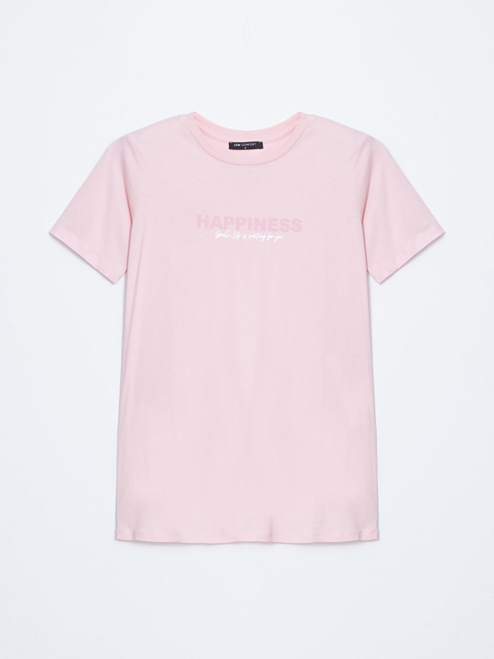 Pembe Bisiklet Yaka Baskılı Kadın Tişört-4