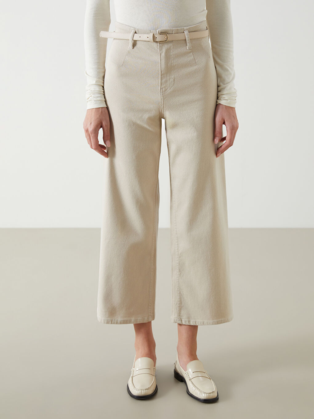 Bej Wideleg Kadın Jean Pantolon-1