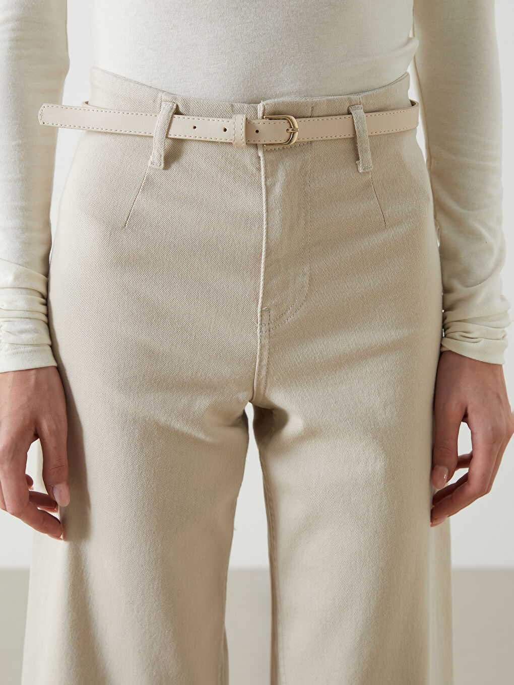 Bej Wideleg Kadın Jean Pantolon-2