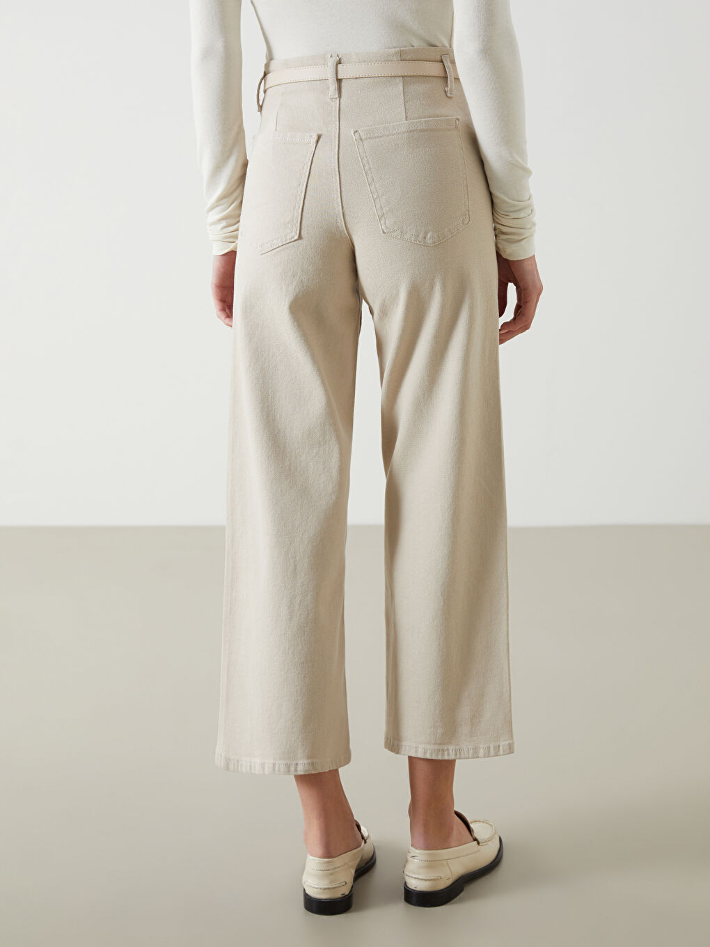 Bej Wideleg Kadın Jean Pantolon-3