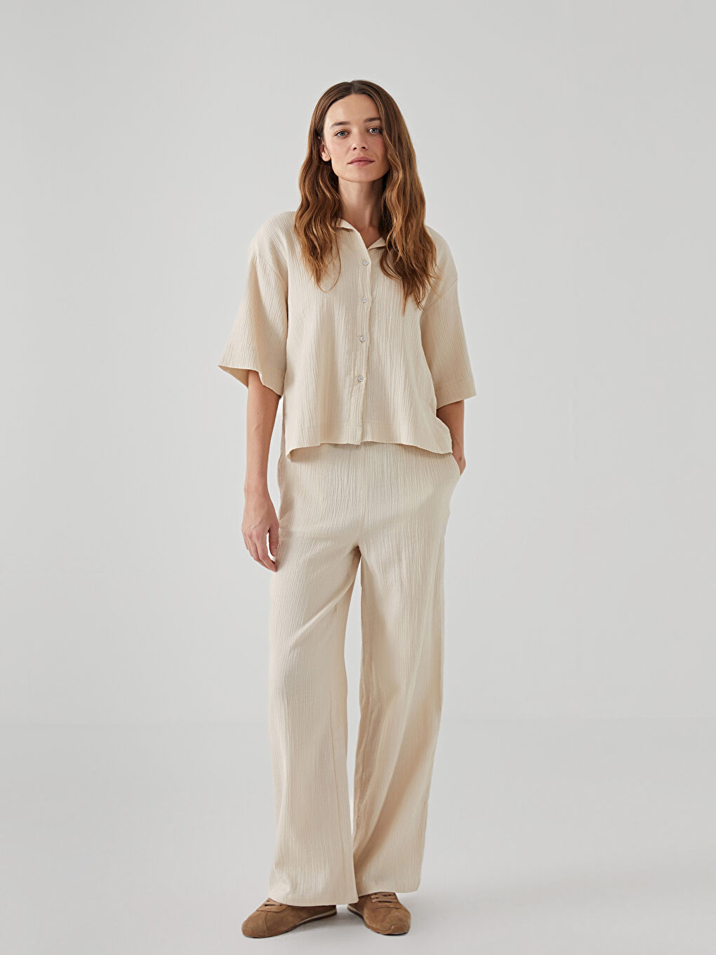 Elastic Waist Textured Women's Trousers -S5HR29Z8-DWR
