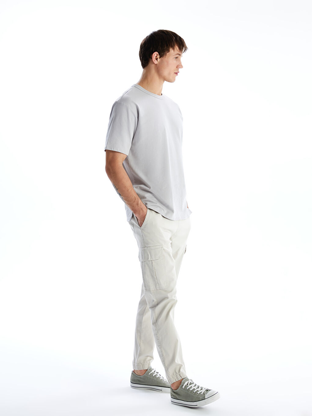 Bej Slim Fit Gabardin Erkek Jogger Pantolon