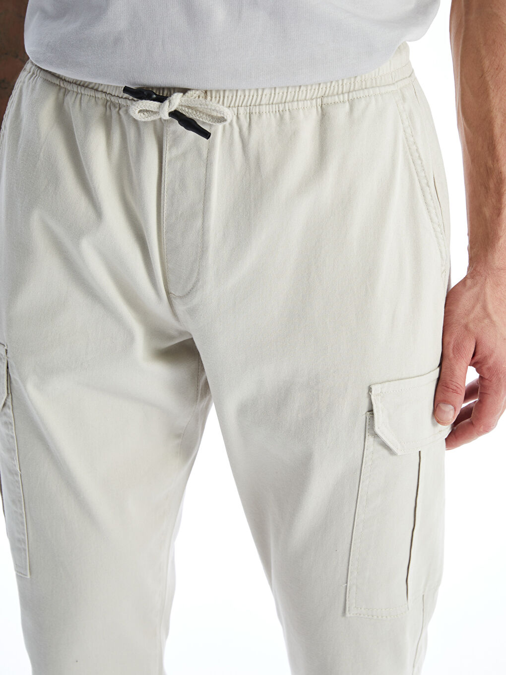 Bej Slim Fit Gabardin Erkek Jogger Pantolon-2