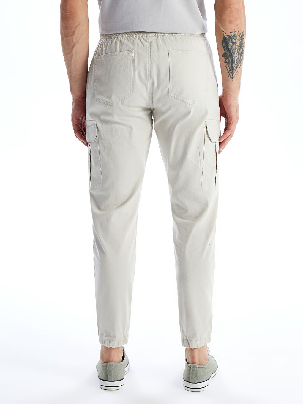 Bej Slim Fit Gabardin Erkek Jogger Pantolon-3