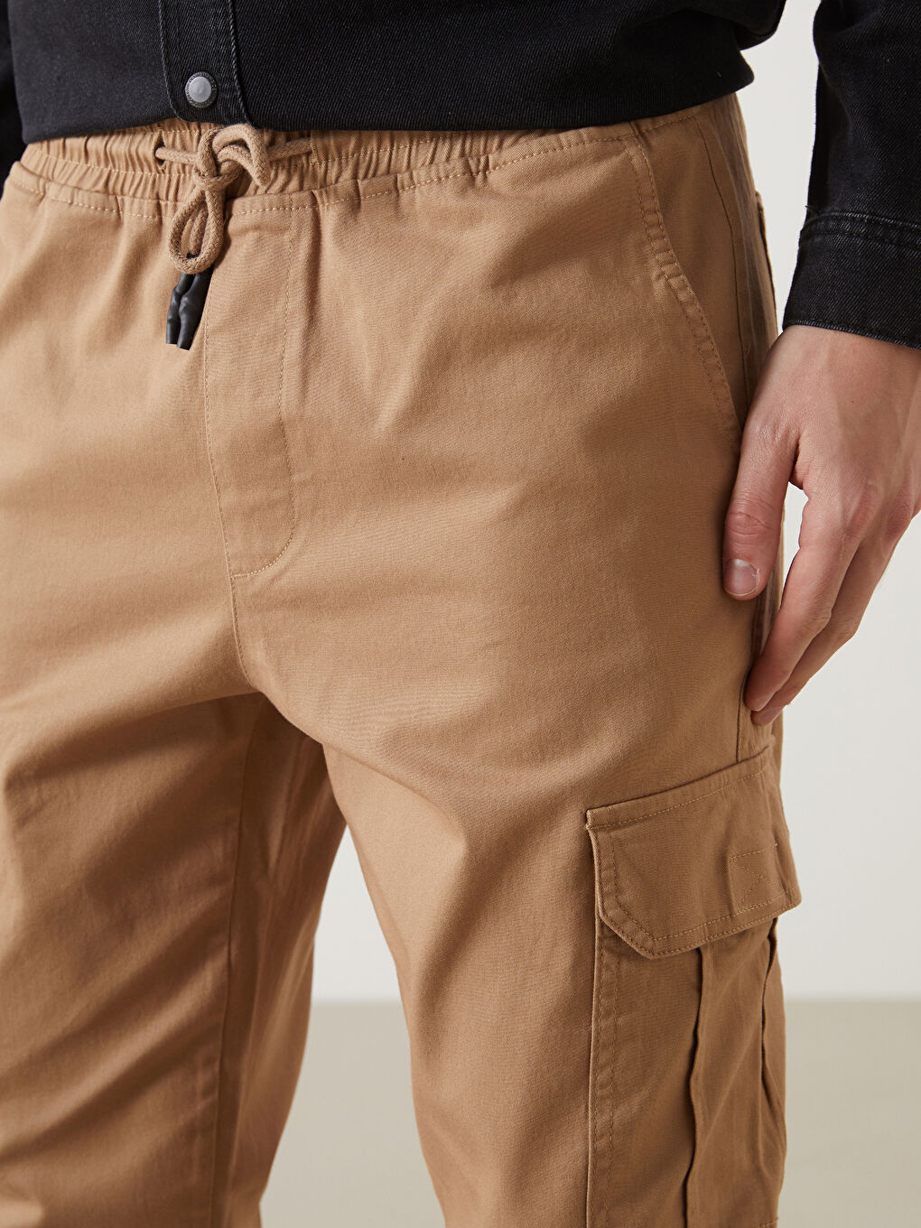 Kahverengi Slim Fit Gabardin Erkek Jogger Pantolon-2