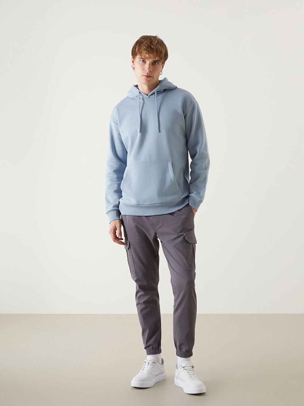 Gri Slim Fit Gabardin Erkek Jogger Pantolon