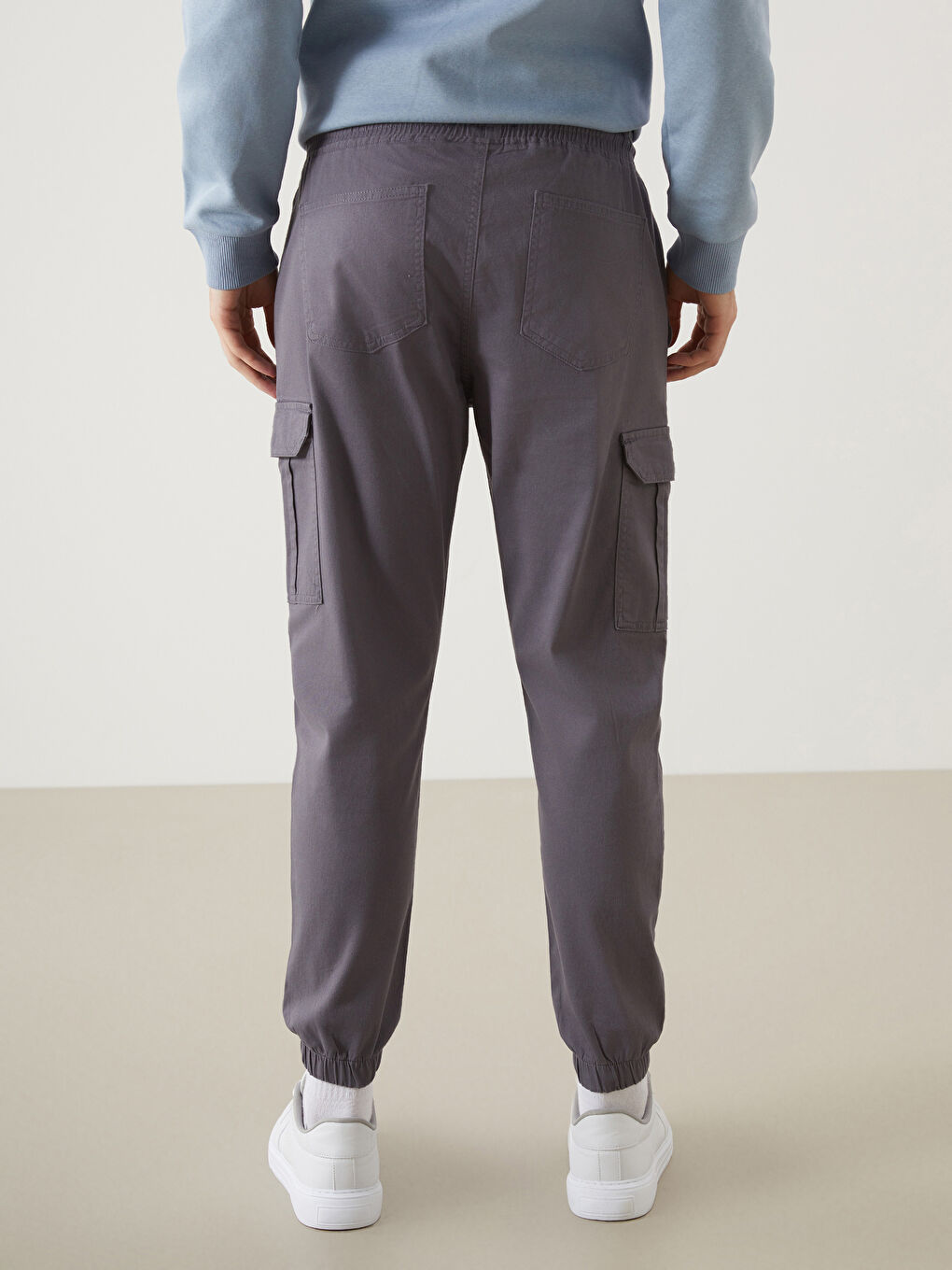 Gri Slim Fit Gabardin Erkek Jogger Pantolon-3