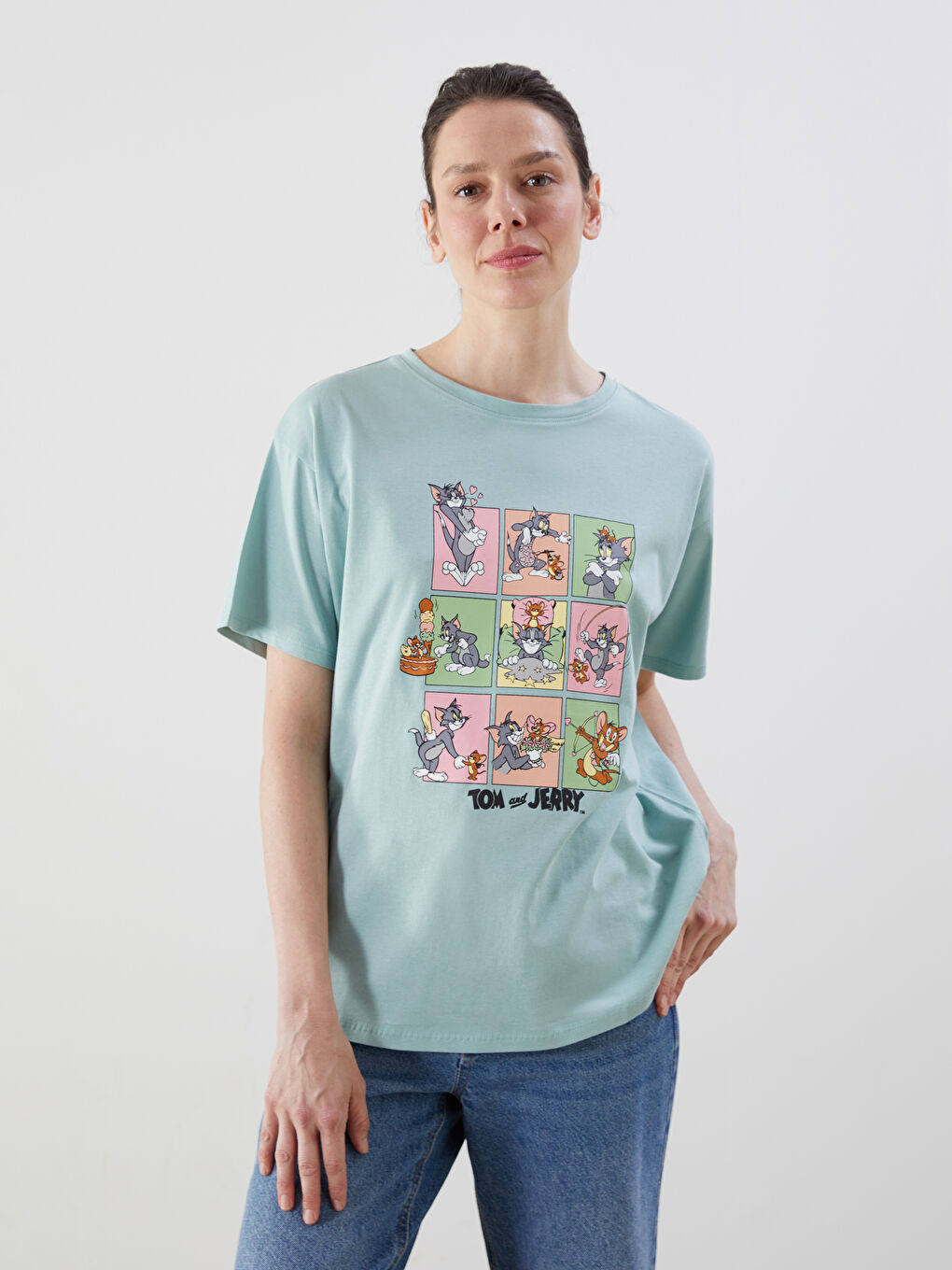 LCW Comfort Crew Neck Tom & Jerry Printed Women's T-Shirt -S5HR89Z8-V6A