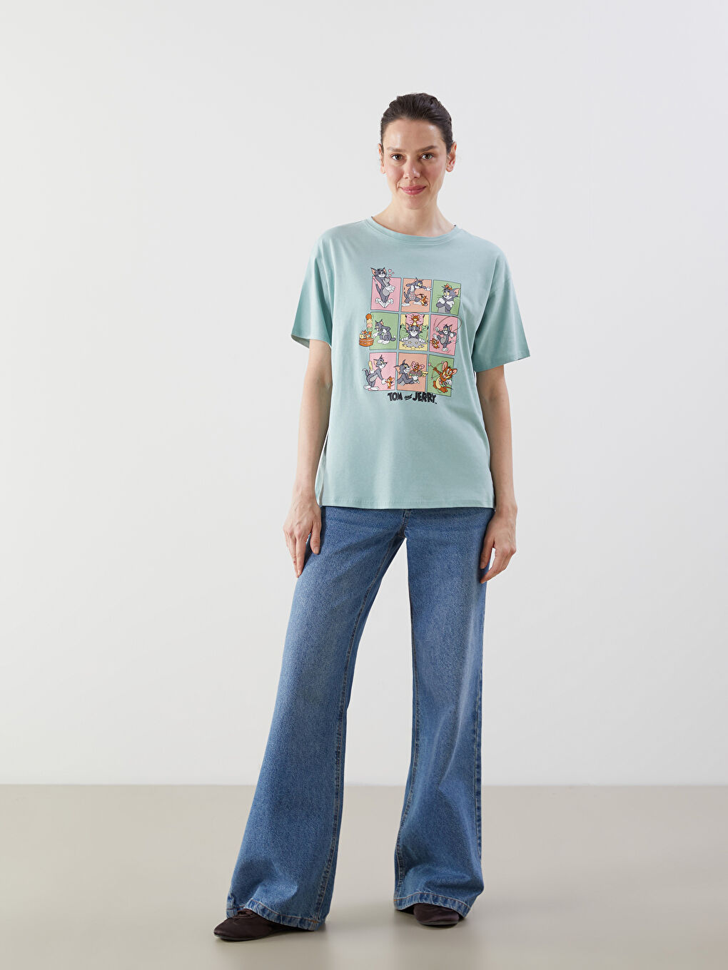 LCW Comfort Crew Neck Tom & Jerry Printed Women's T-Shirt -S5HR89Z8-V6A