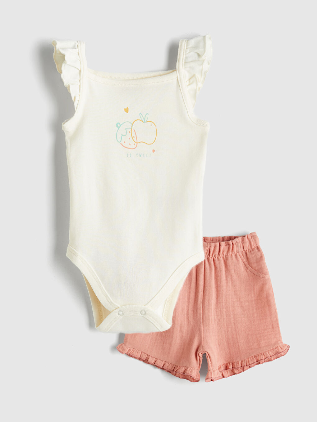 LCW baby Crew Neck Baby Girls Snap-Button Bodysuit and Shorts 2 Pack -S5HS04Z1-FDL