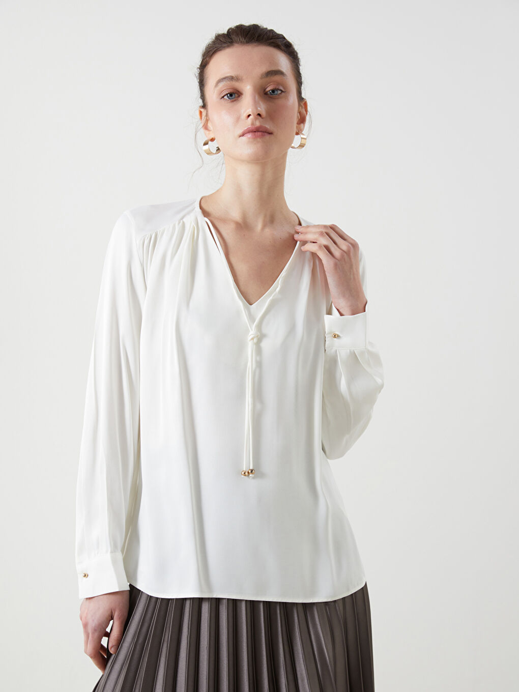 V-Neck Satin Women's Blouse -S5HS10Z8-FEW