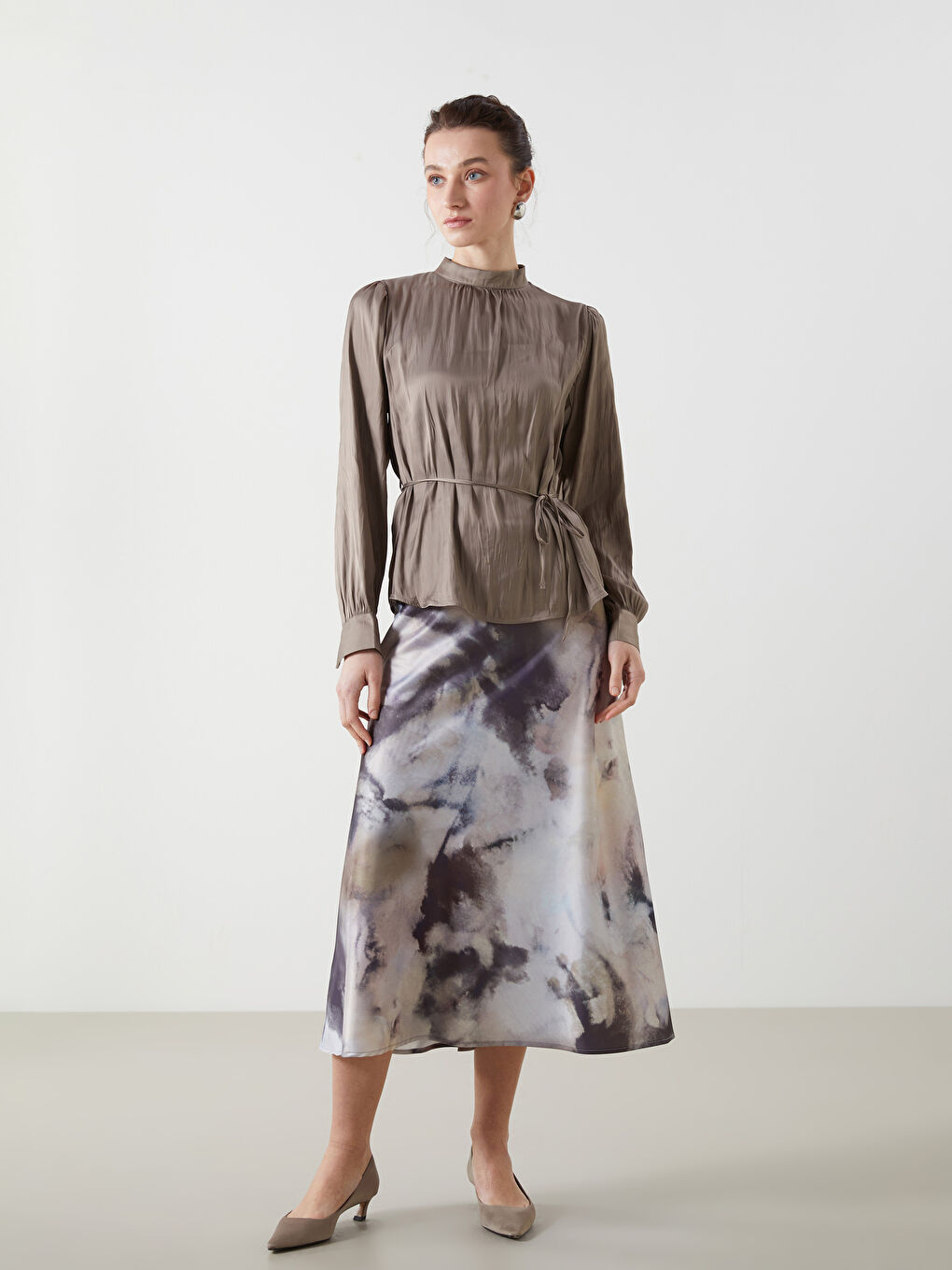 Funnel Neck Oversize Satin Women's Blouse -S5HS11Z8-GY7