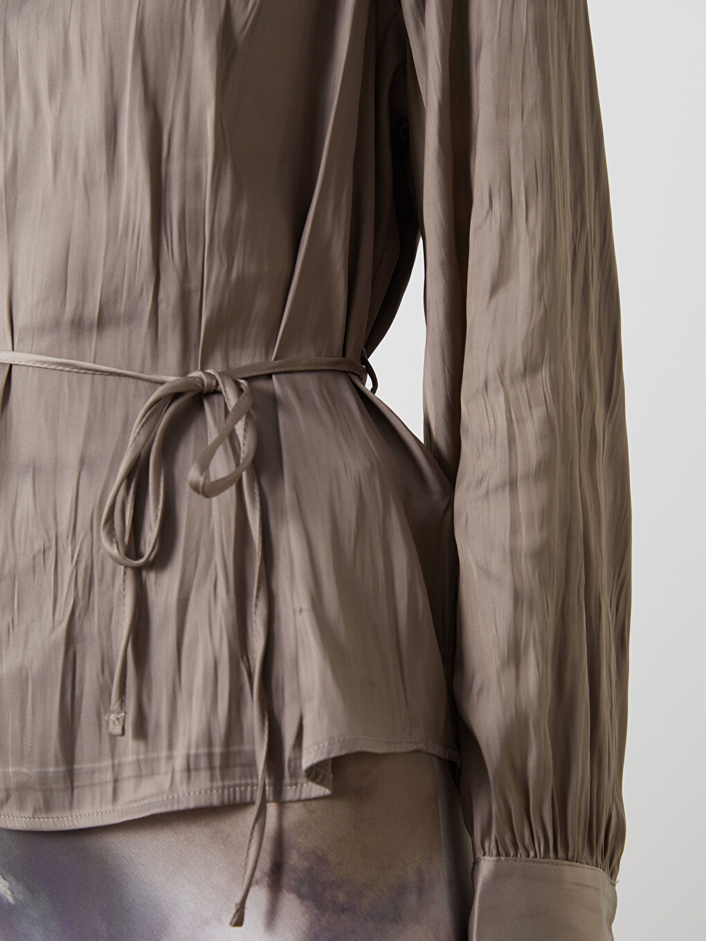 Funnel Neck Oversize Satin Women's Blouse -S5HS11Z8-GY7