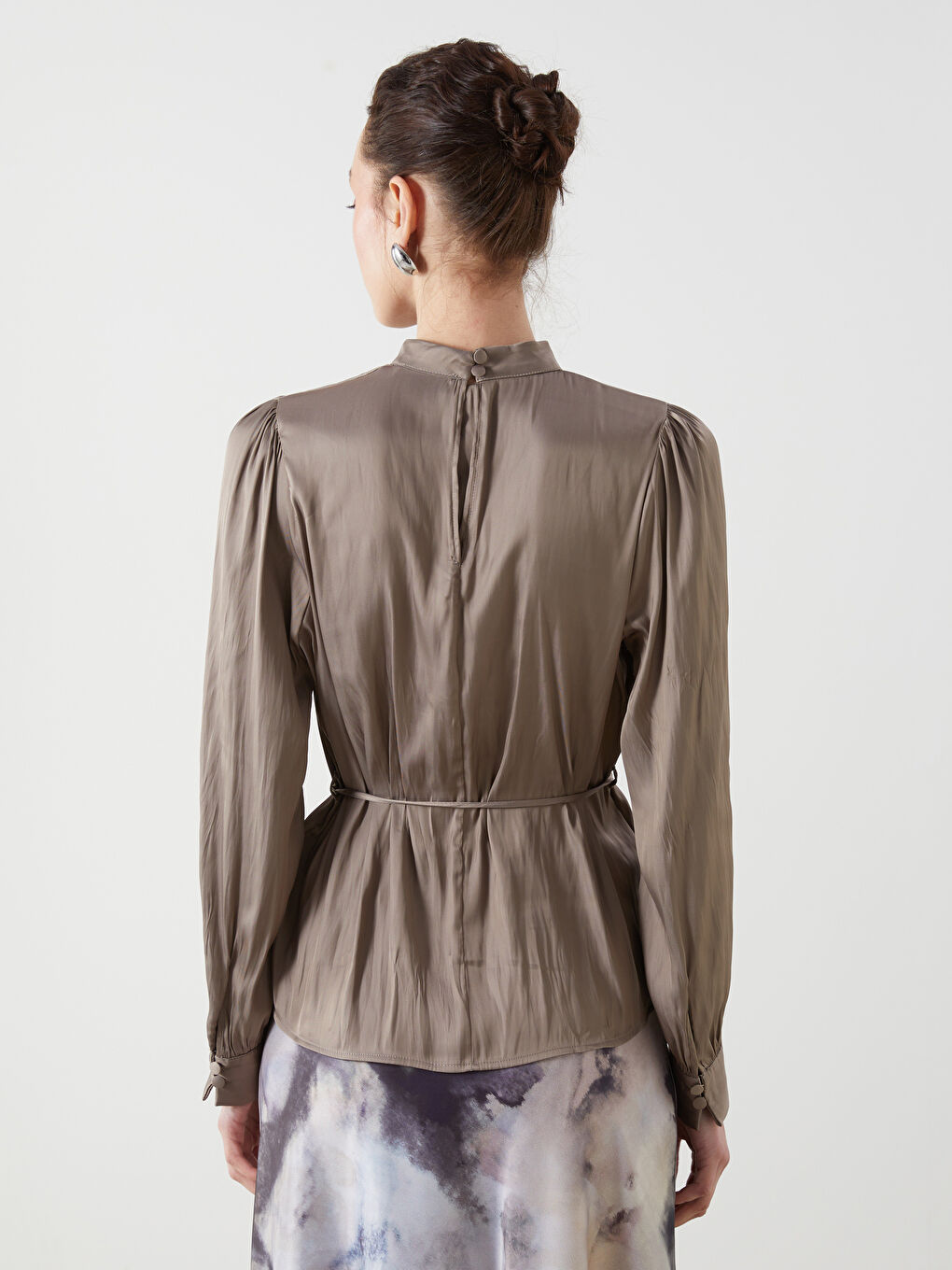 Funnel Neck Oversize Satin Women's Blouse -S5HS11Z8-GY7