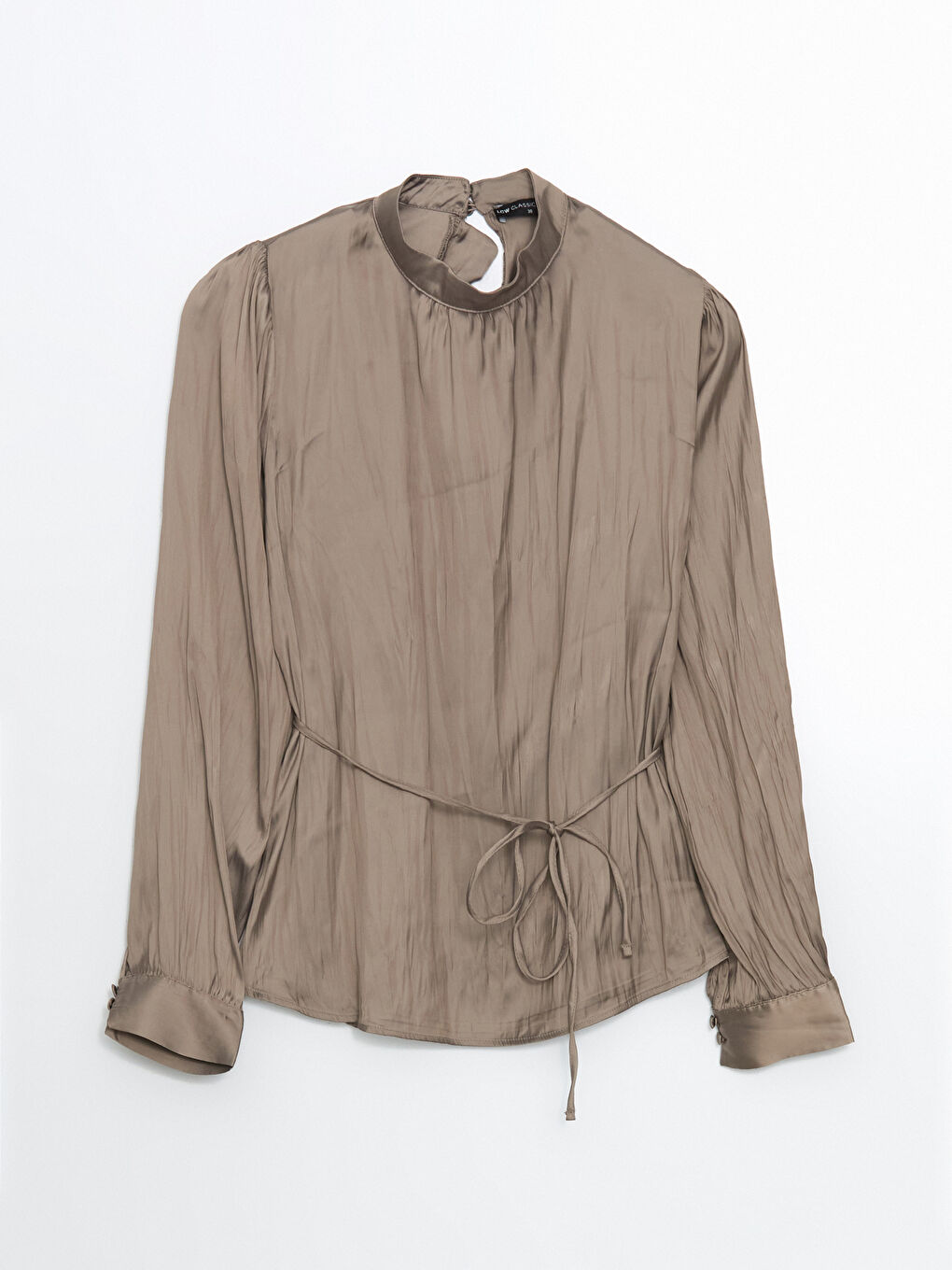Funnel Neck Oversize Satin Women's Blouse -S5HS11Z8-GY7