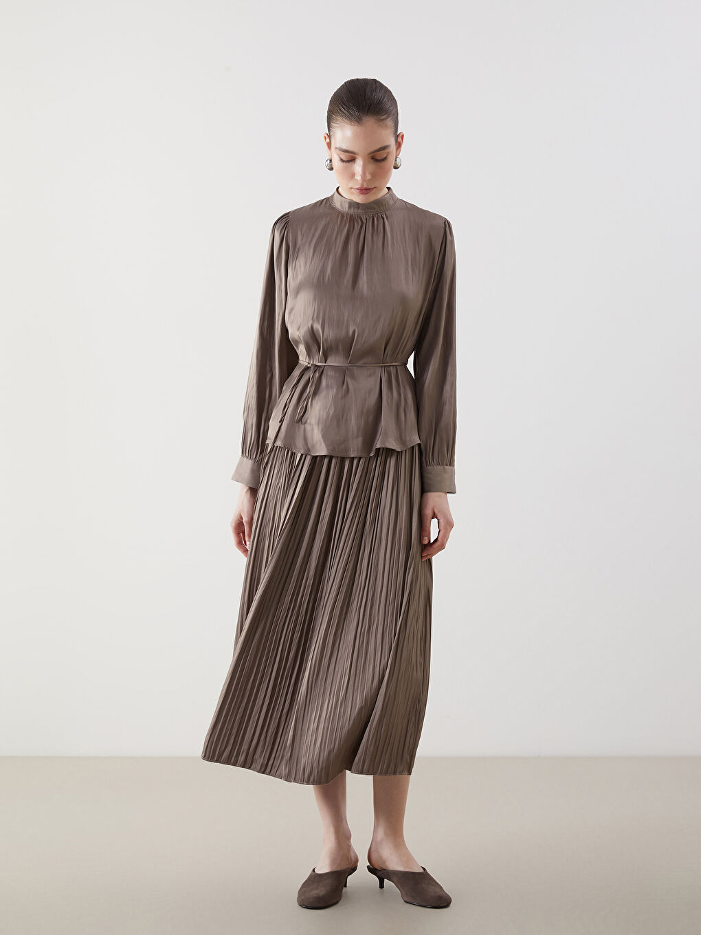 Funnel Neck Oversize Satin Women's Blouse -S5HS11Z8-GY7