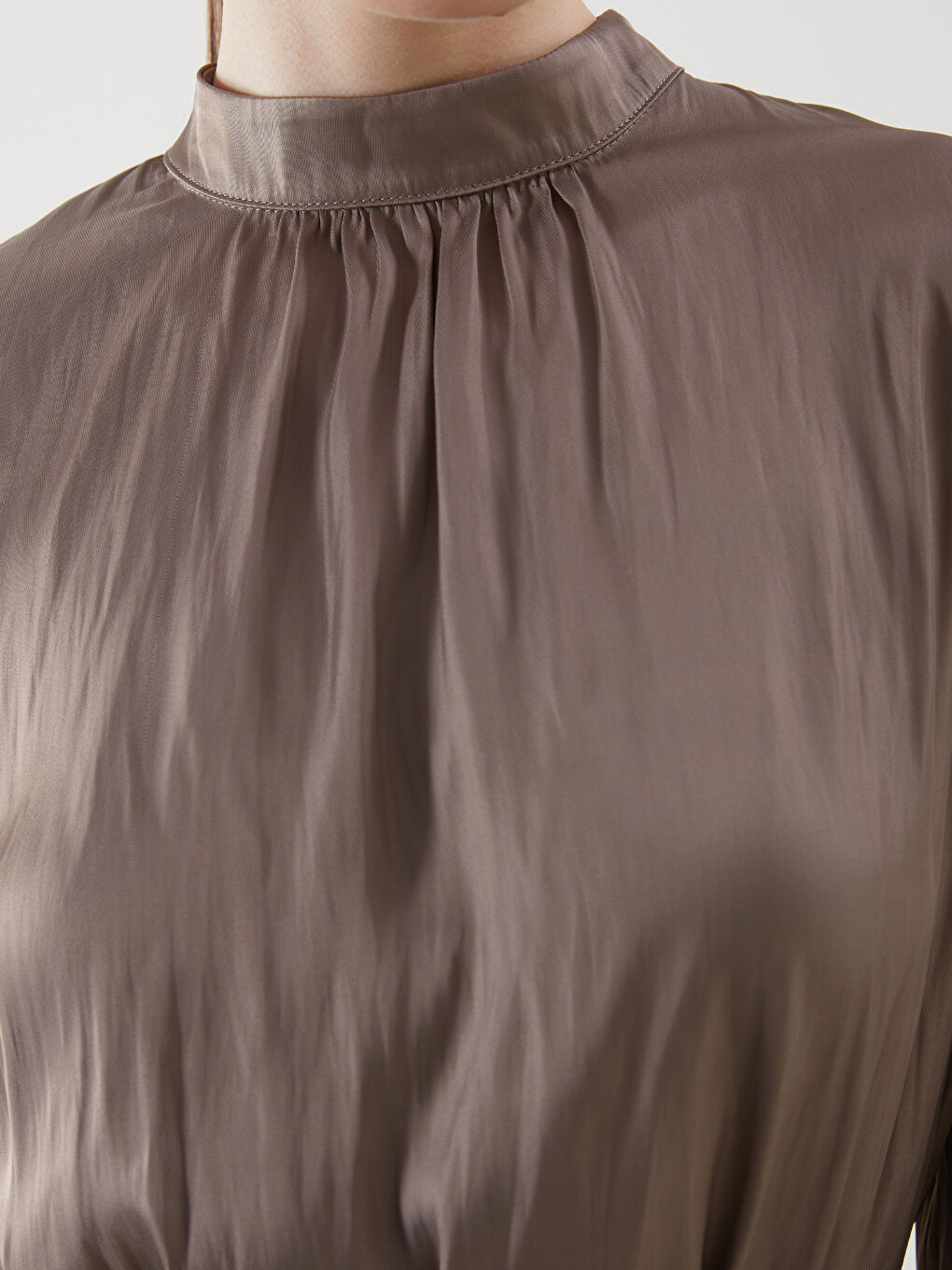 Funnel Neck Oversize Satin Women's Blouse -S5HS11Z8-GY7