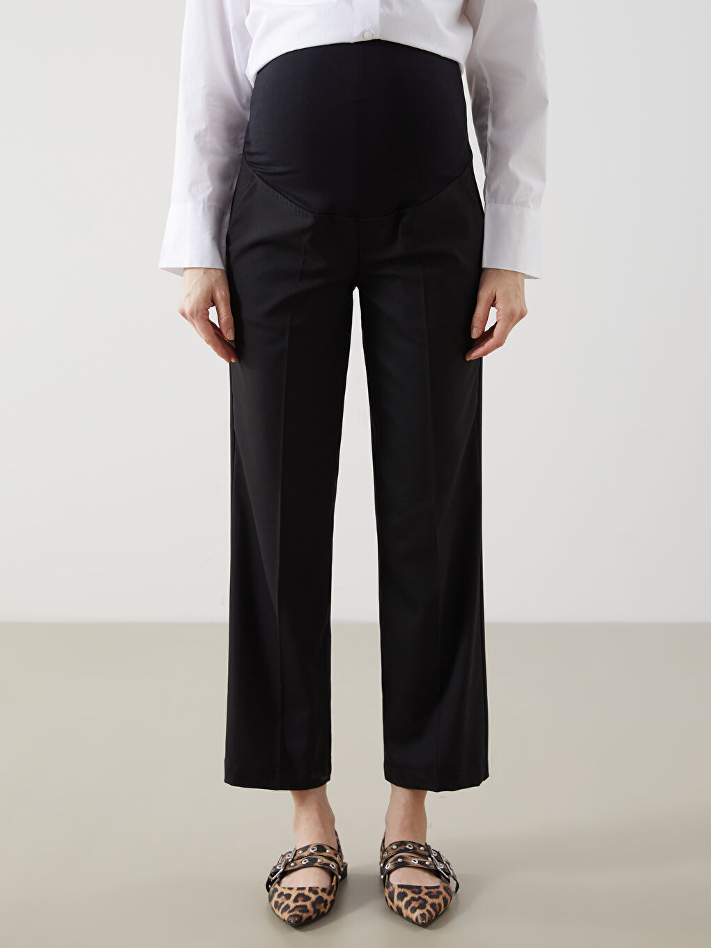 Siyah Karın Panelli Geniş Paça Hamile Pantolon-1