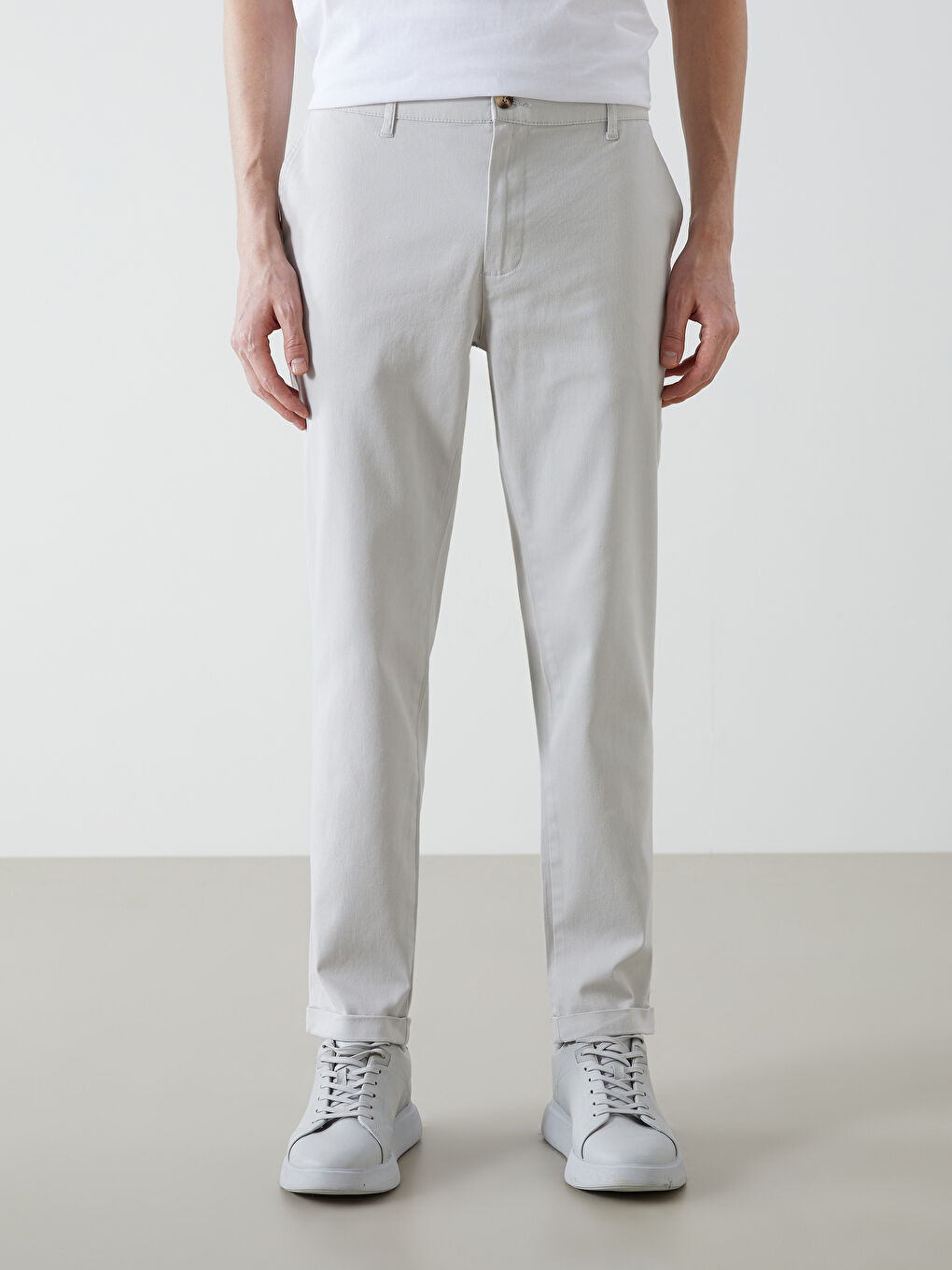 Gri Dar Kalıp Erkek Chino Pantolon-1