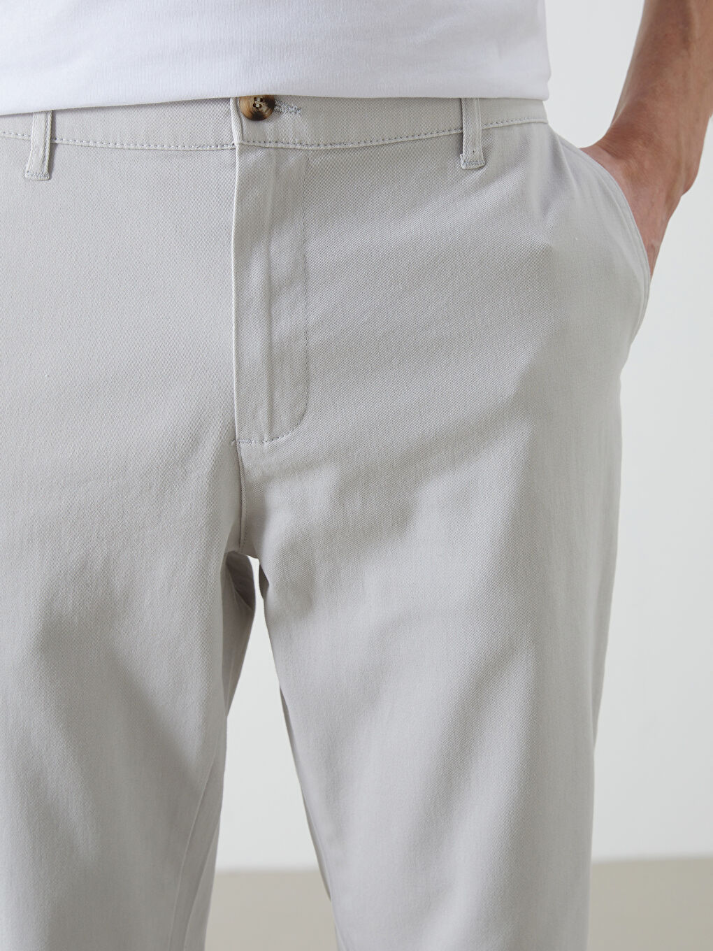 Gri Dar Kalıp Erkek Chino Pantolon-2