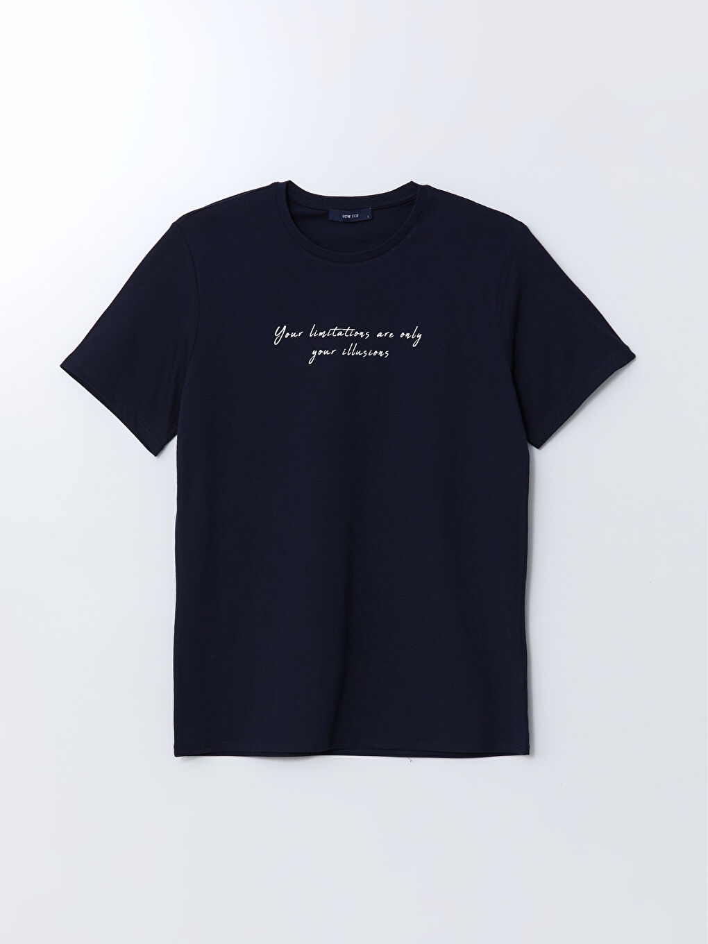 Lacivert Bisiklet Yaka Baskılı Erkek Tişört-4