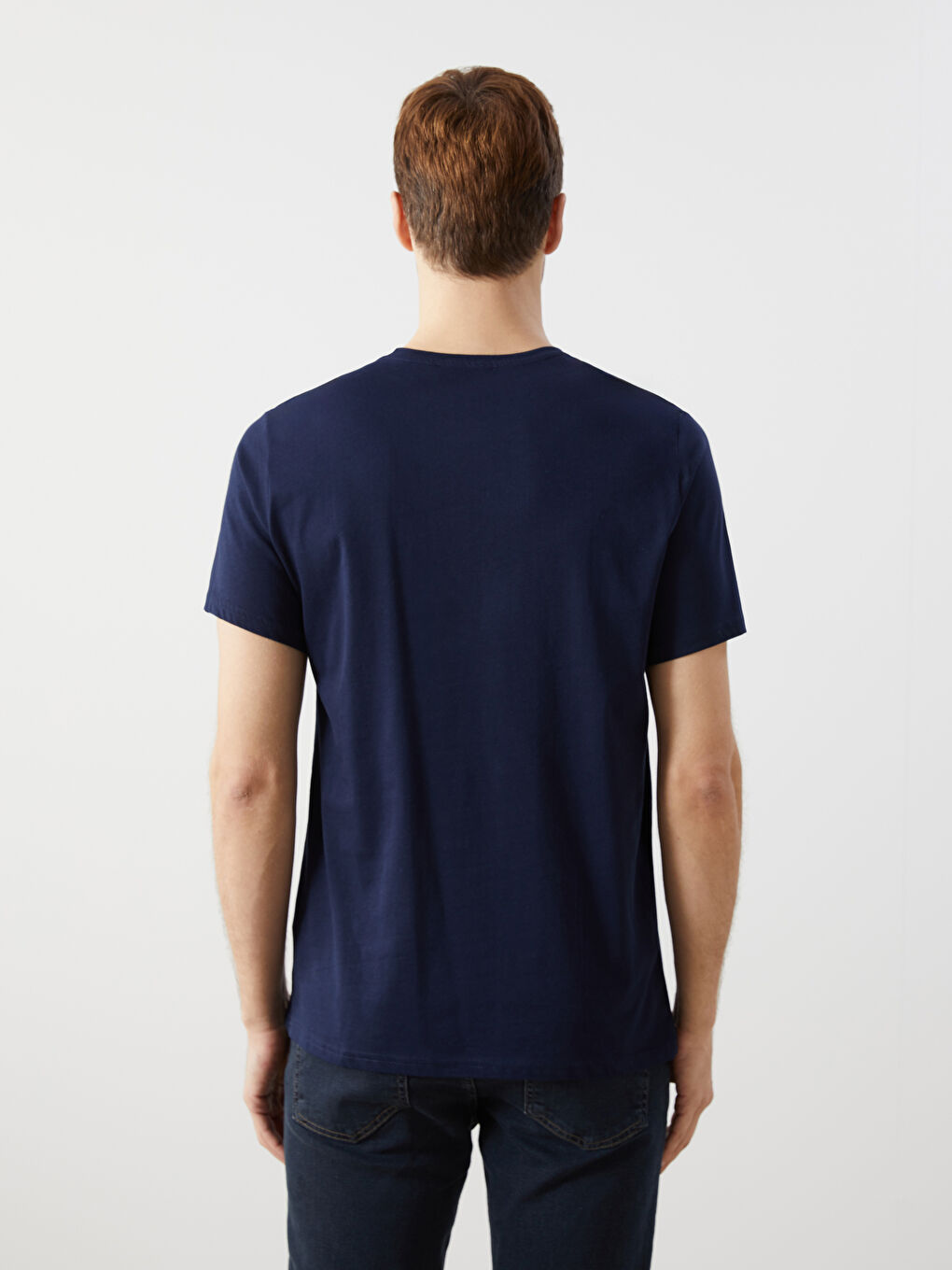 Lacivert Bisiklet Yaka Baskılı Erkek Tişört-3