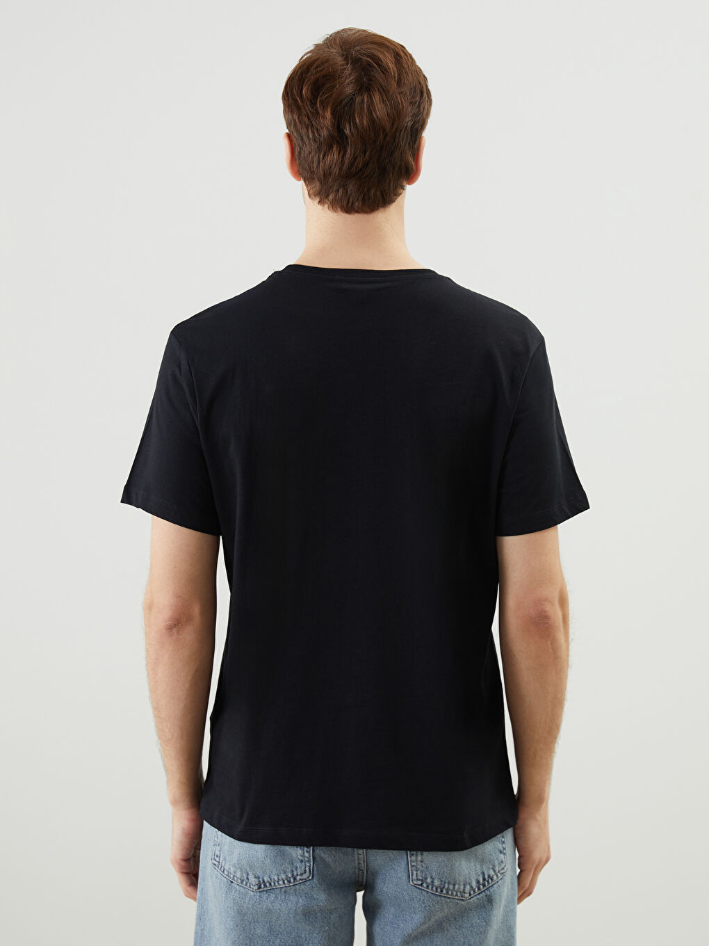 Siyah Bisiklet Yaka Kısa Kollu Baskılı Penye Erkek Tişört-3