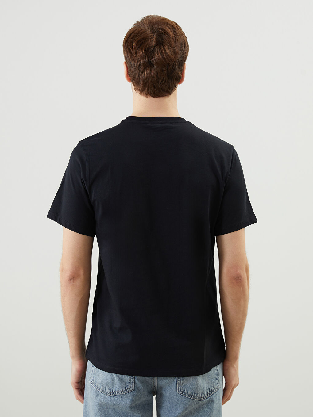 Siyah Bisiklet Yaka Kısa Kollu Baskılı Penye Erkek Tişört-3