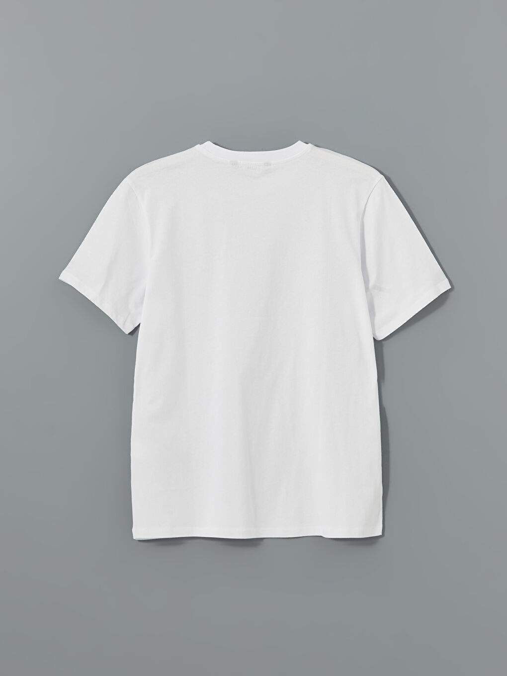 Beyaz Bisiklet Yaka Baskılı Erkek Tişört-5