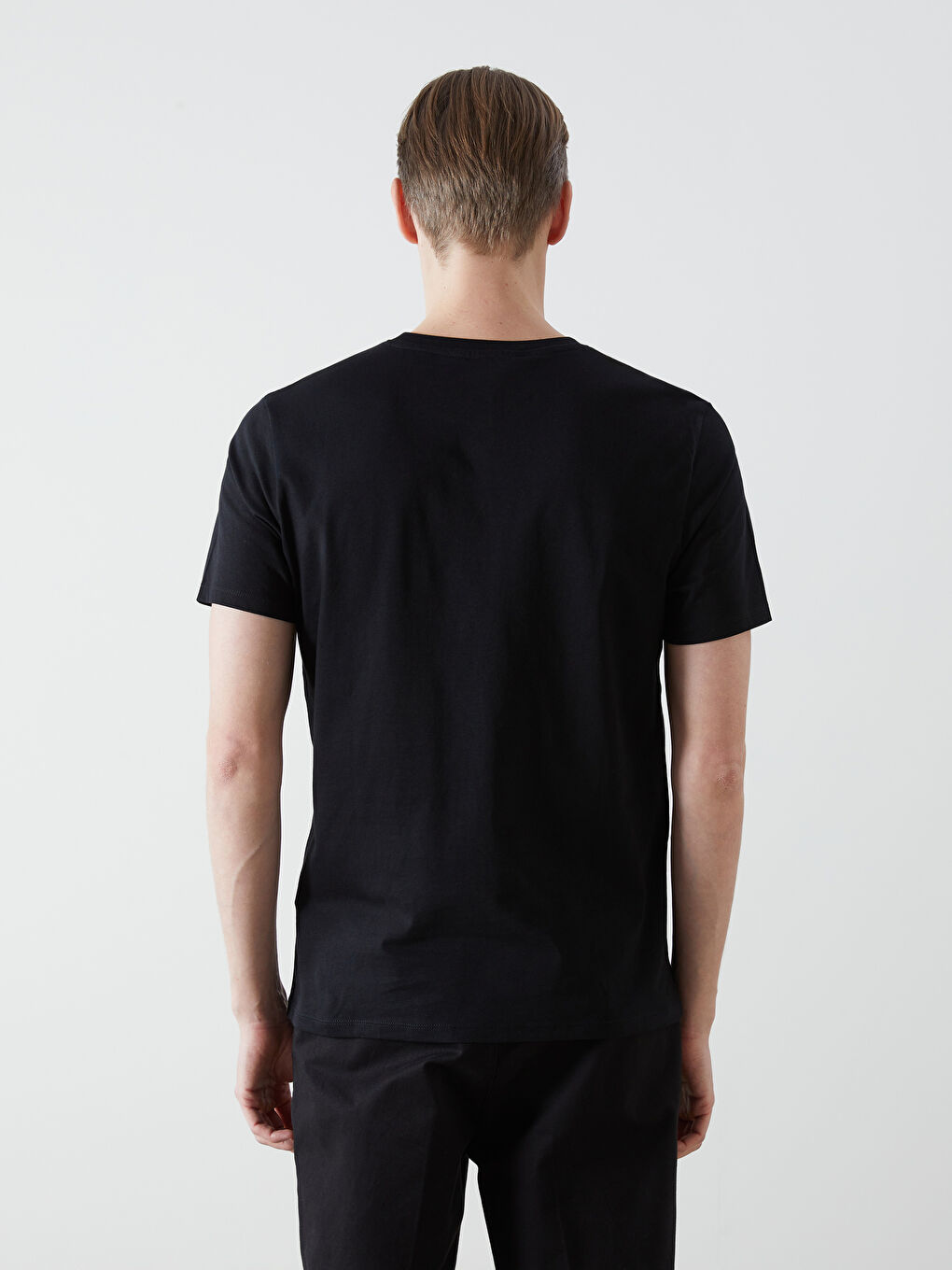 Siyah Bisiklet Yaka Kısa Kollu Baskılı Penye Erkek Tişört-3