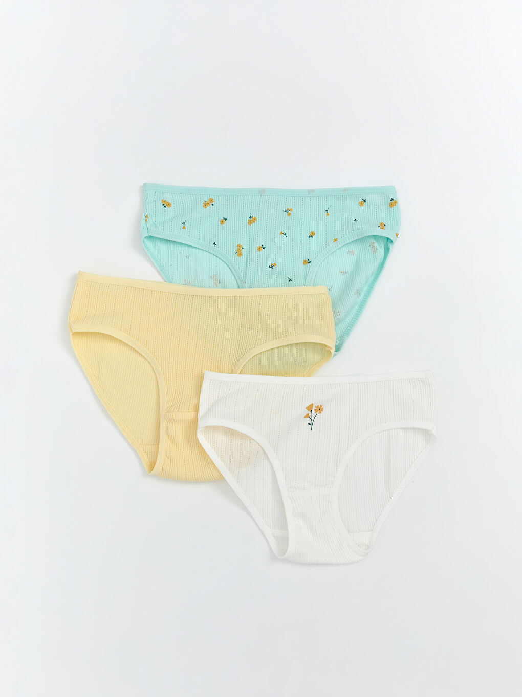 Ekru Beli Lastikli Çiçekli Kız Çocuk Külot 3'lü-1