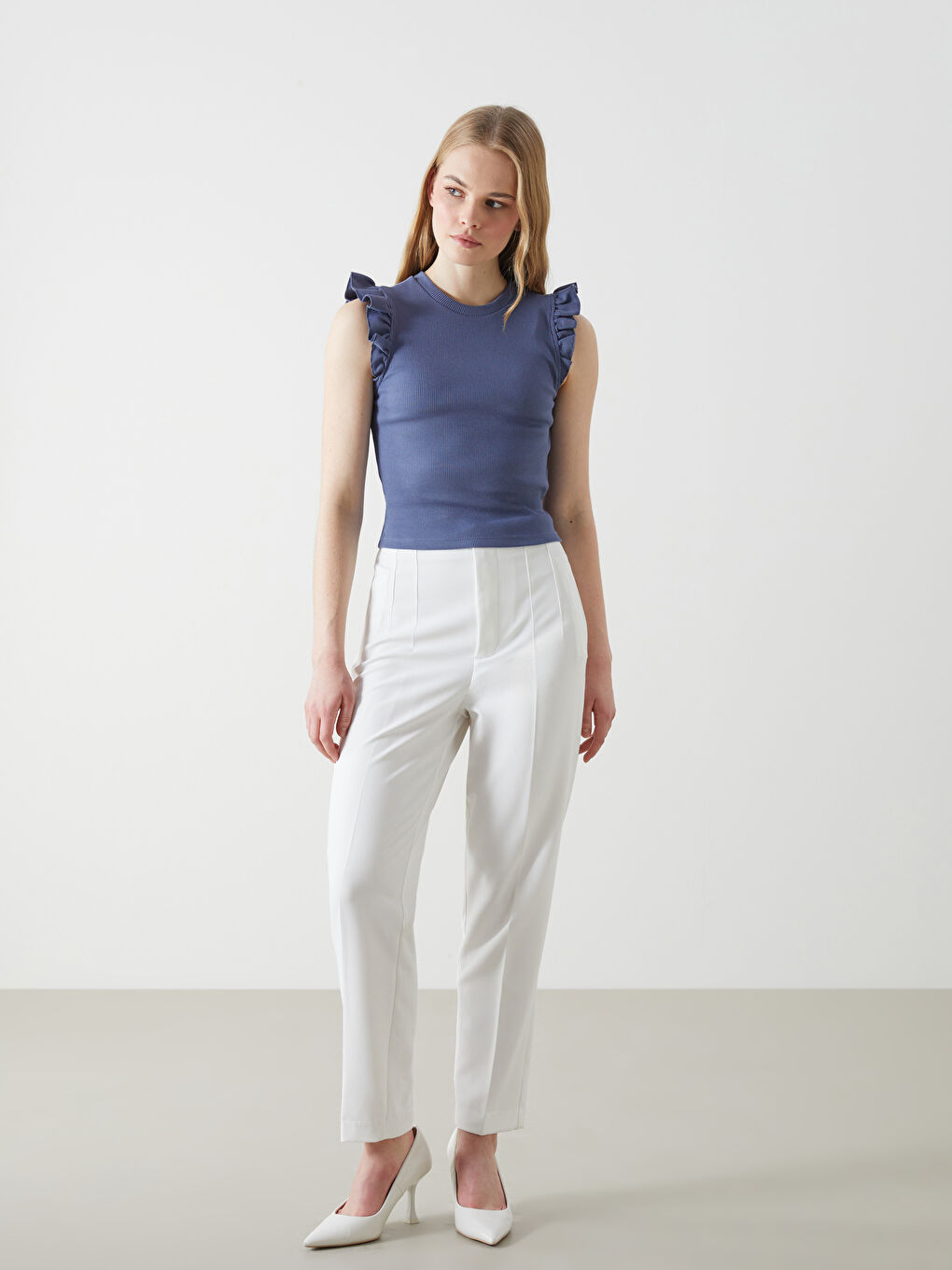 Mavi Bisiklet Yaka Dokulu Kadın Atlet-1