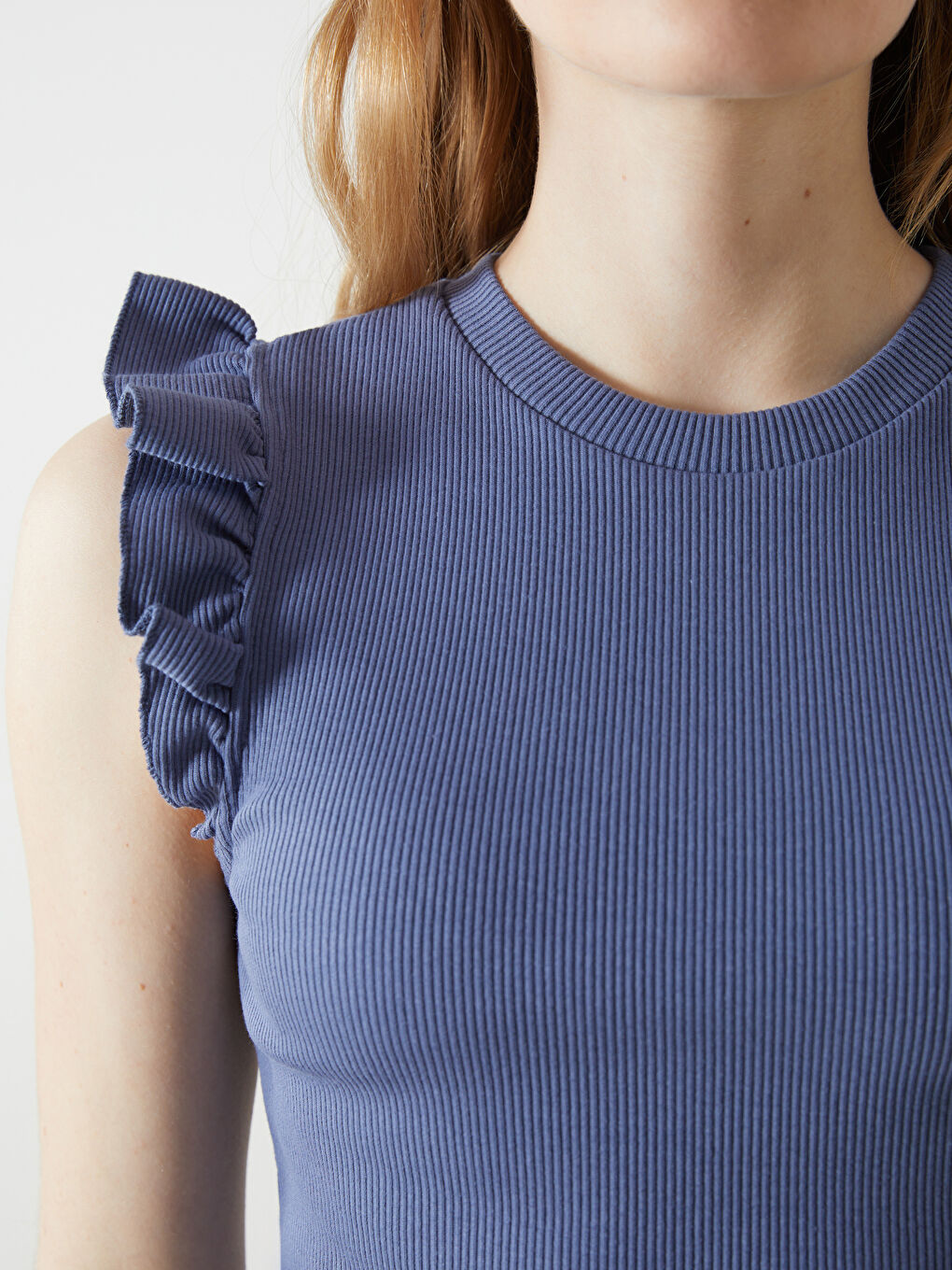 Mavi Bisiklet Yaka Dokulu Kadın Atlet-2