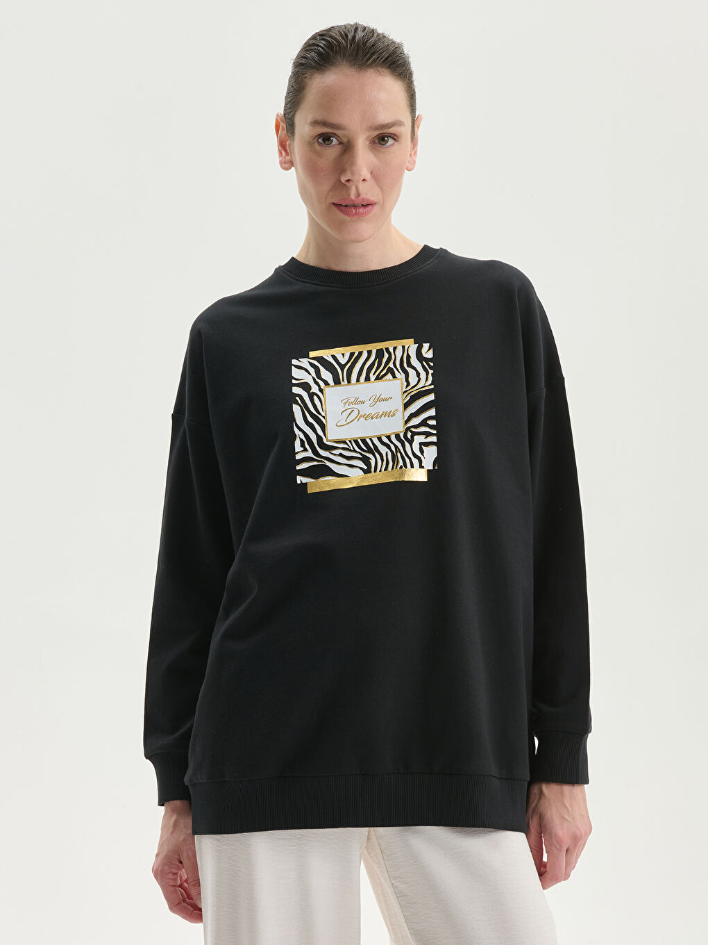 Crew Neck Printed Women's Sweatshirt Tunic -S5HT17Z8-CVL